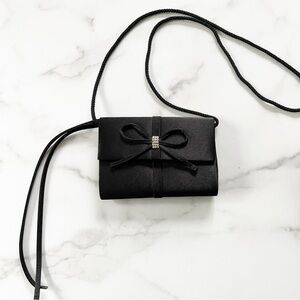 Gunne Sax by Jessica McClintock black satin bow crystal mini evening bag